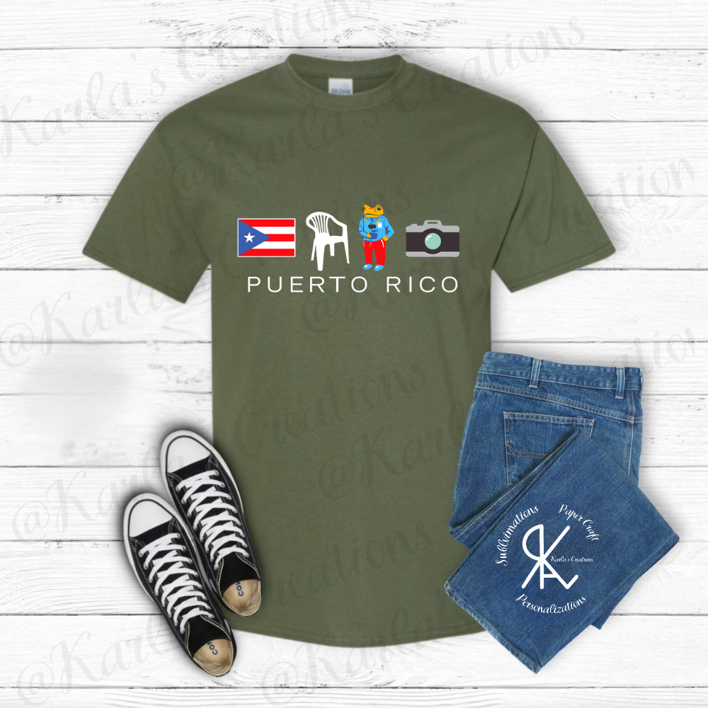 Camisa Estilo Puerto Rico – Diseño Original Inspirado en la Isla | Sillas,Sapo concho, Camara, Bandera, Cultura Boricua