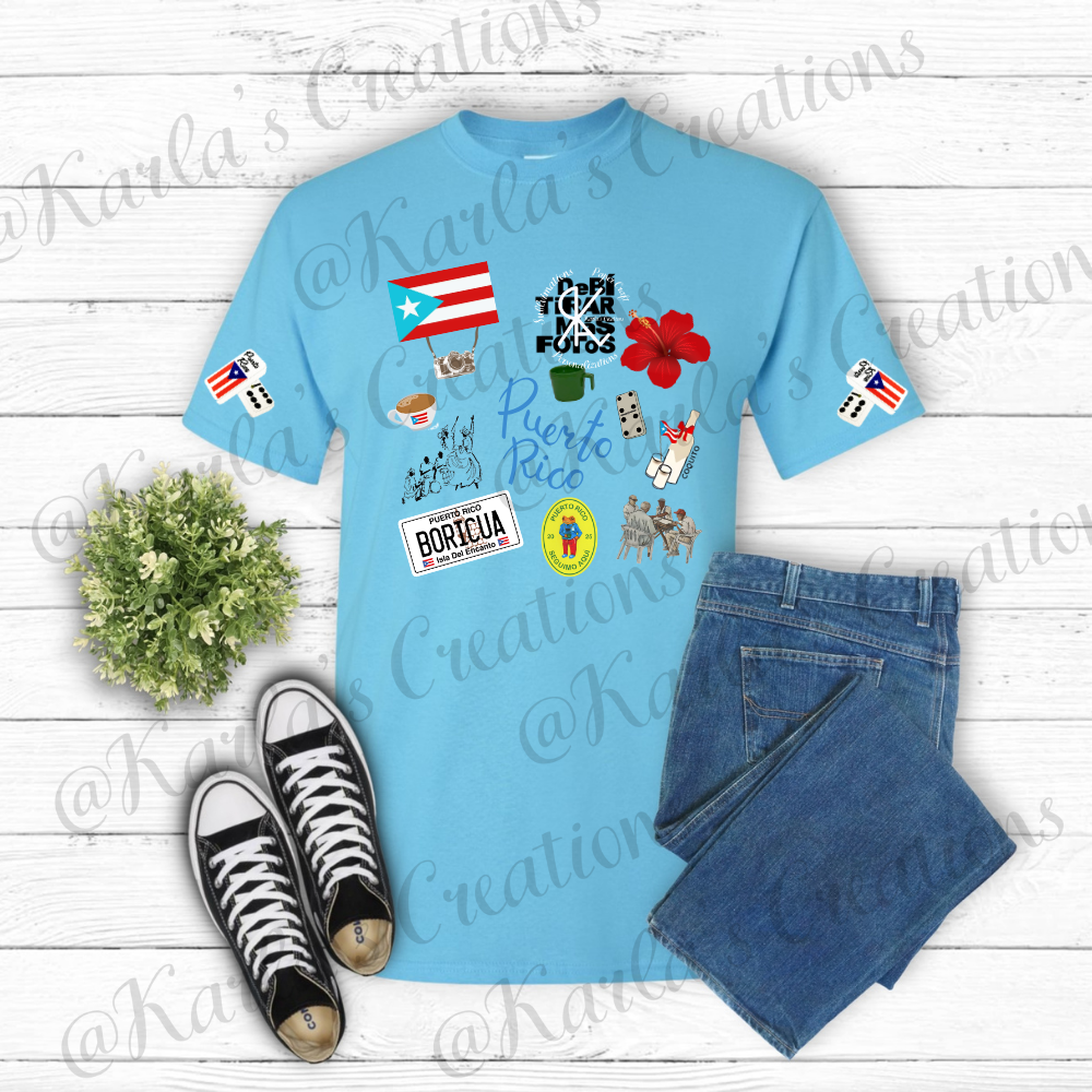Camisa Estilo Puerto Rico – Diseño Original Inspirado en la Isla | Amapola,Flor Maga, Bandera, Cultura Boricua
