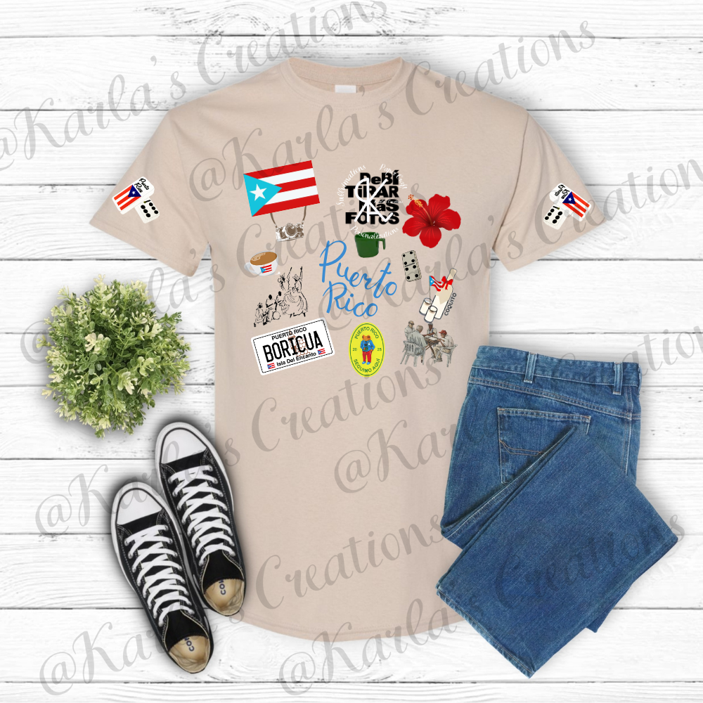 Camisa Estilo Puerto Rico – Diseño Original Inspirado en la Isla | Amapola,Flor Maga, Bandera, Cultura Boricua