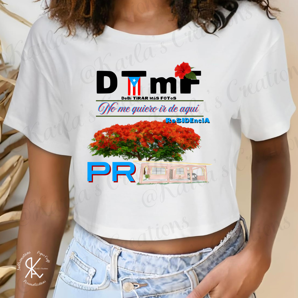 Camisa CROP TOP Boricua – DTMF | No me quiero ir de aquí | ReSIDENCIA PR