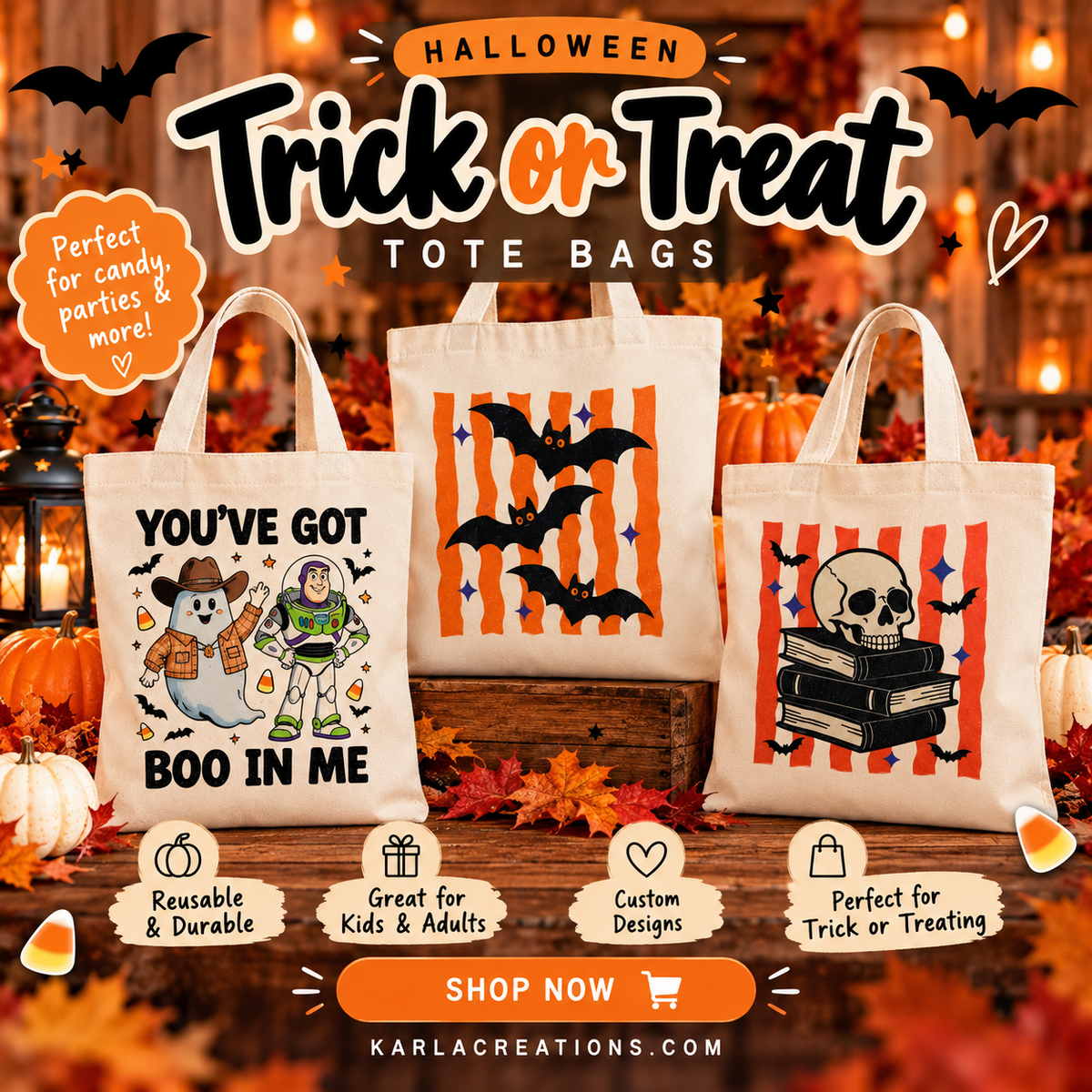 Halloween Trick or Treat Tote Bag 🎃