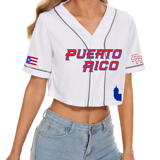 Puerto Rico Team Rubio Baseball Jersey Crop Top | Camisa Boricua Estilo Jersey | Puerto Rico Shirt | Girls Crop Top